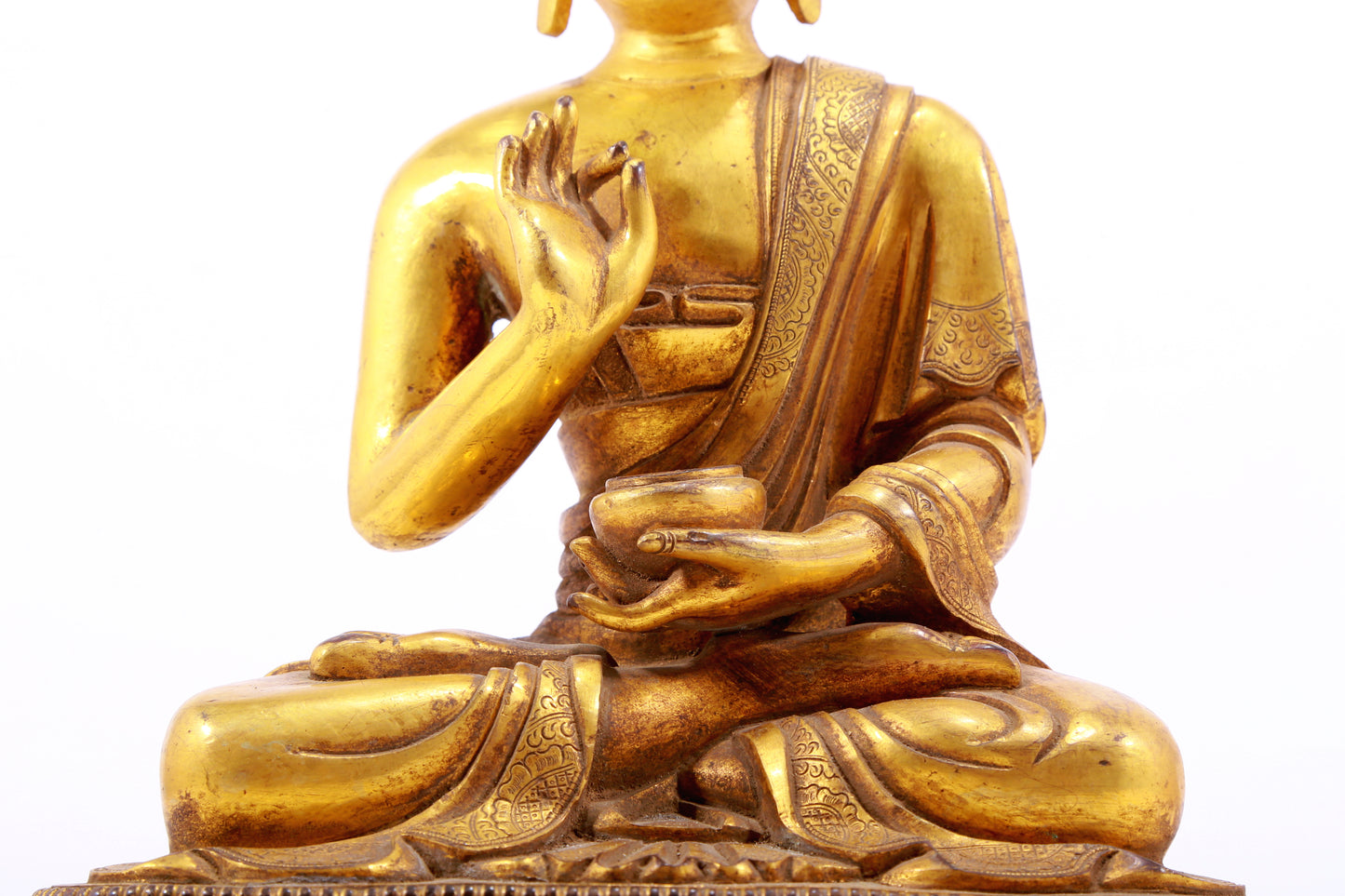 A Magnificent Set Of Three Gilt-Bronze Figures Of Buddha Shakyamuni