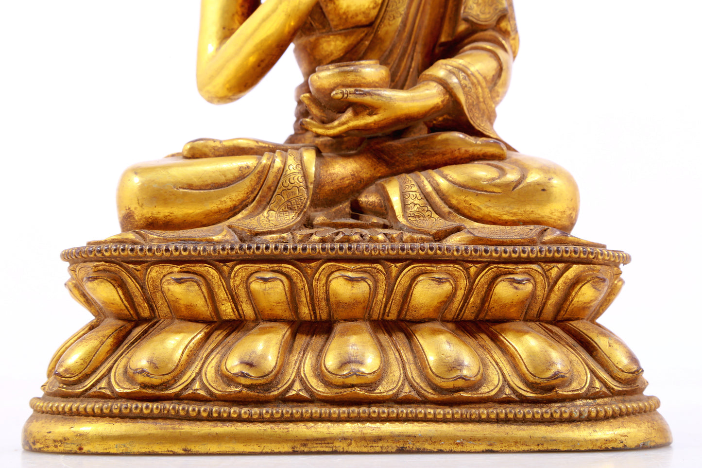 A Magnificent Set Of Three Gilt-Bronze Figures Of Buddha Shakyamuni