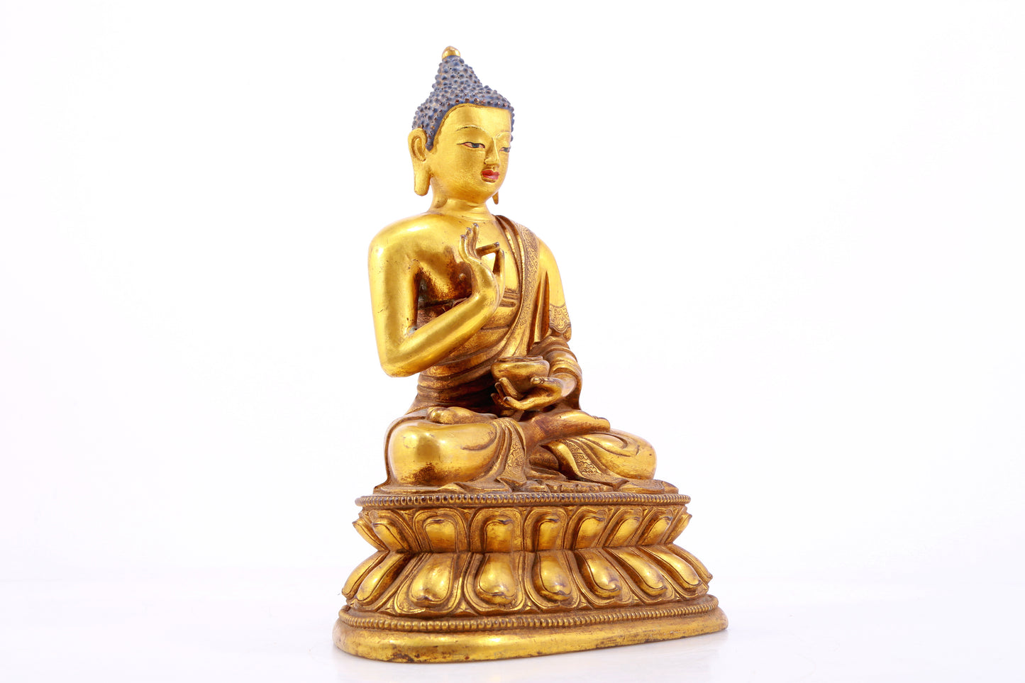 A Magnificent Set Of Three Gilt-Bronze Figures Of Buddha Shakyamuni