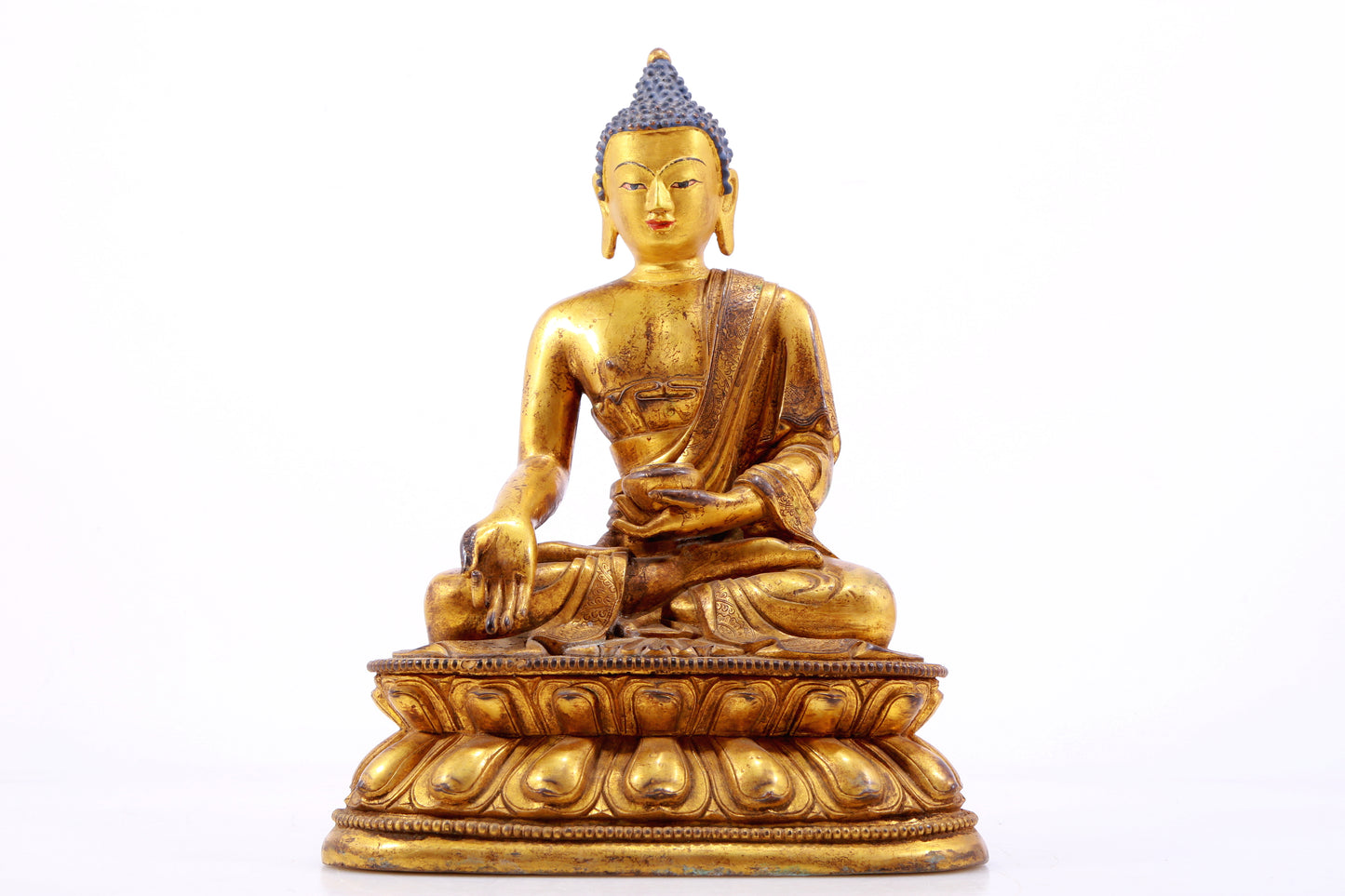 A Magnificent Set Of Three Gilt-Bronze Figures Of Buddha Shakyamuni