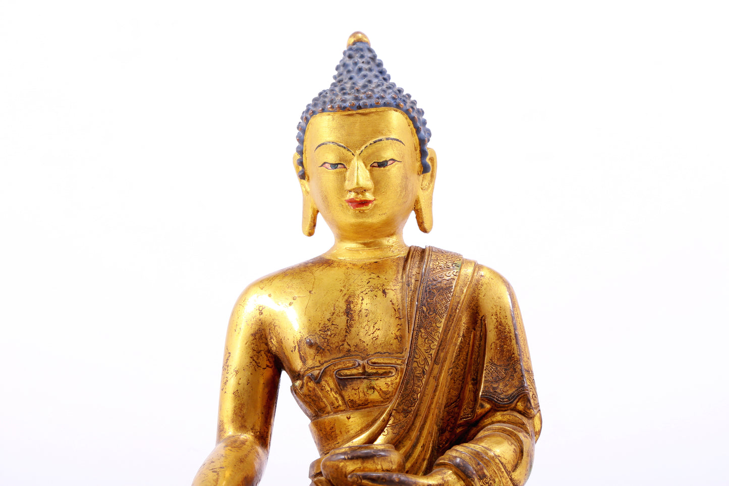 A Magnificent Set Of Three Gilt-Bronze Figures Of Buddha Shakyamuni