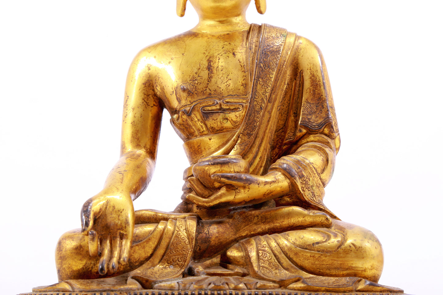 A Magnificent Set Of Three Gilt-Bronze Figures Of Buddha Shakyamuni