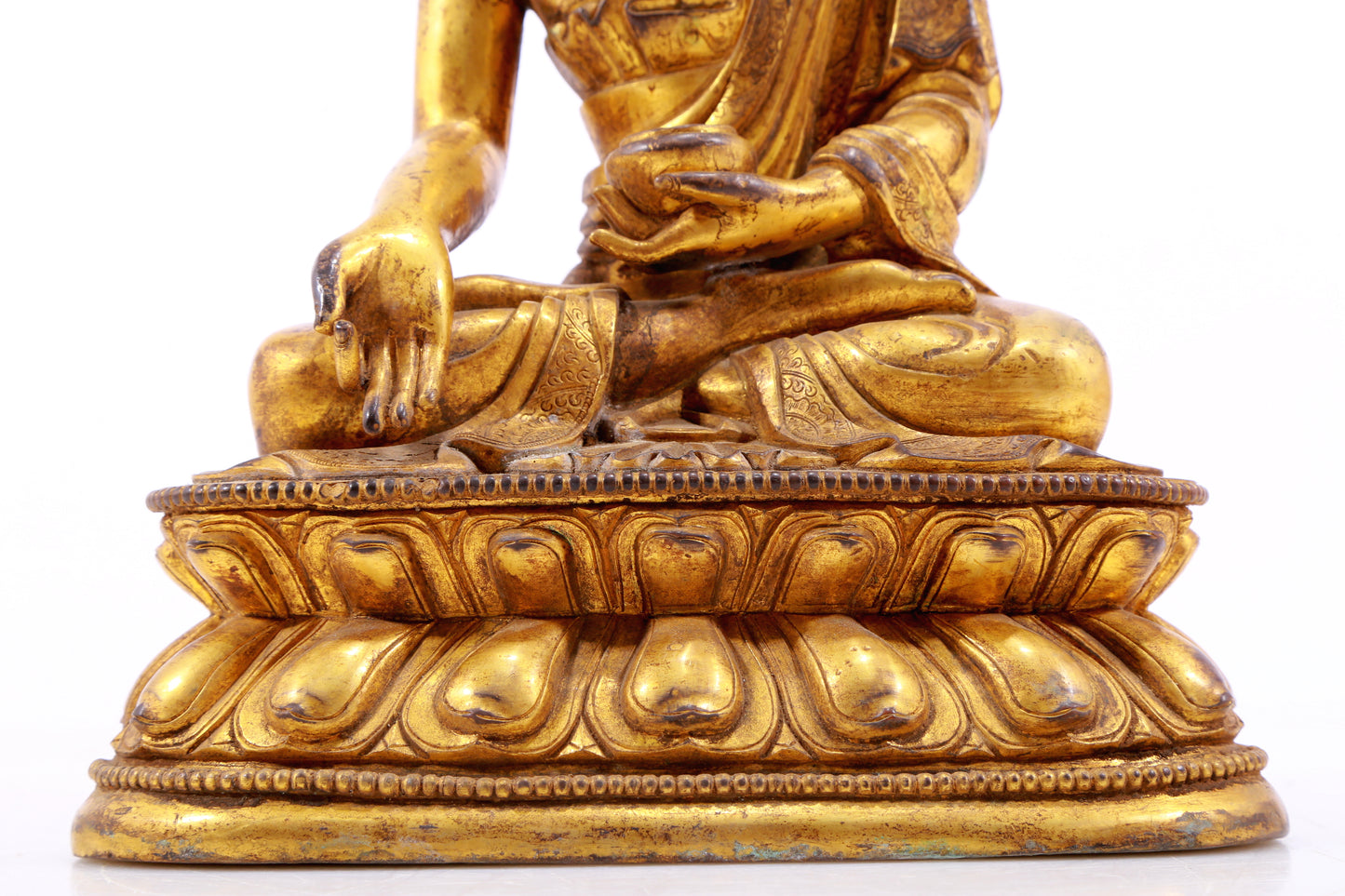 A Magnificent Set Of Three Gilt-Bronze Figures Of Buddha Shakyamuni