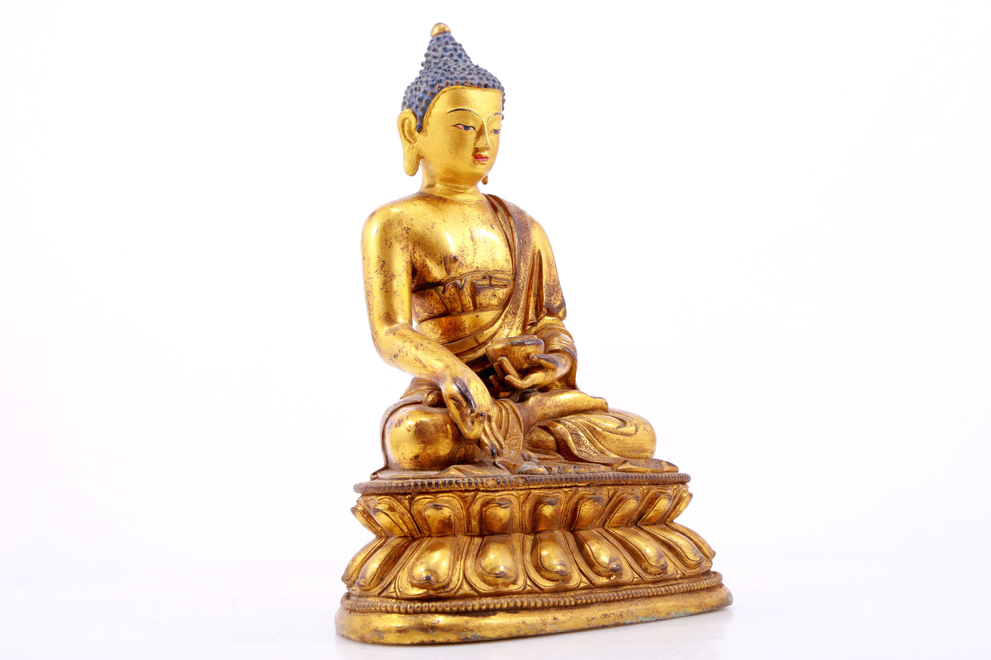 A Magnificent Set Of Three Gilt-Bronze Figures Of Buddha Shakyamuni