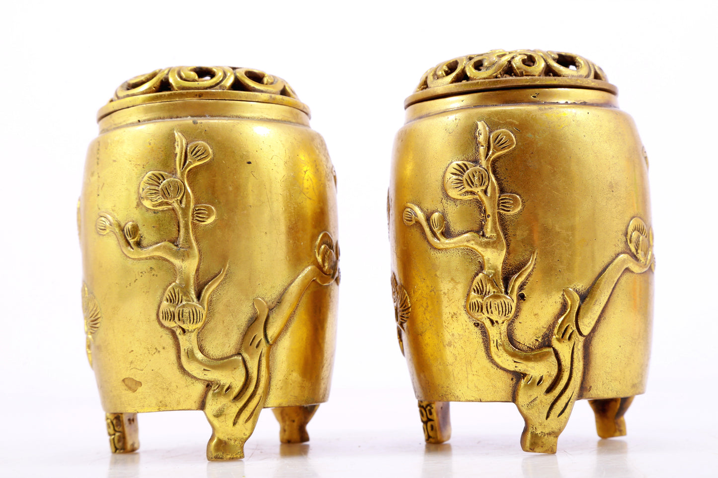 Magnificent Pair Of Gilt-Bronze 'Pine, Bamboo, Plum Blossom' Jars