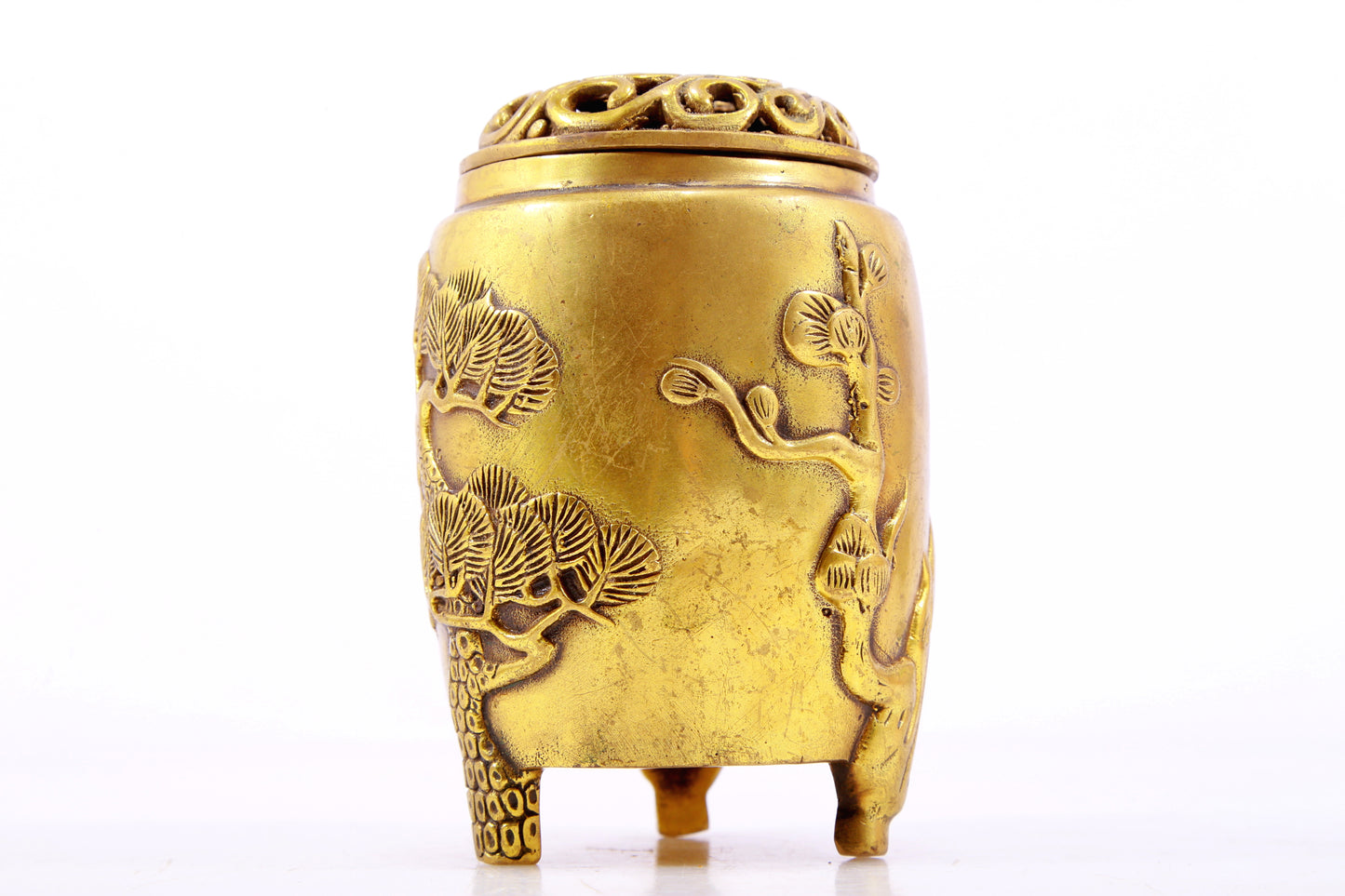 Magnificent Pair Of Gilt-Bronze 'Pine, Bamboo, Plum Blossom' Jars