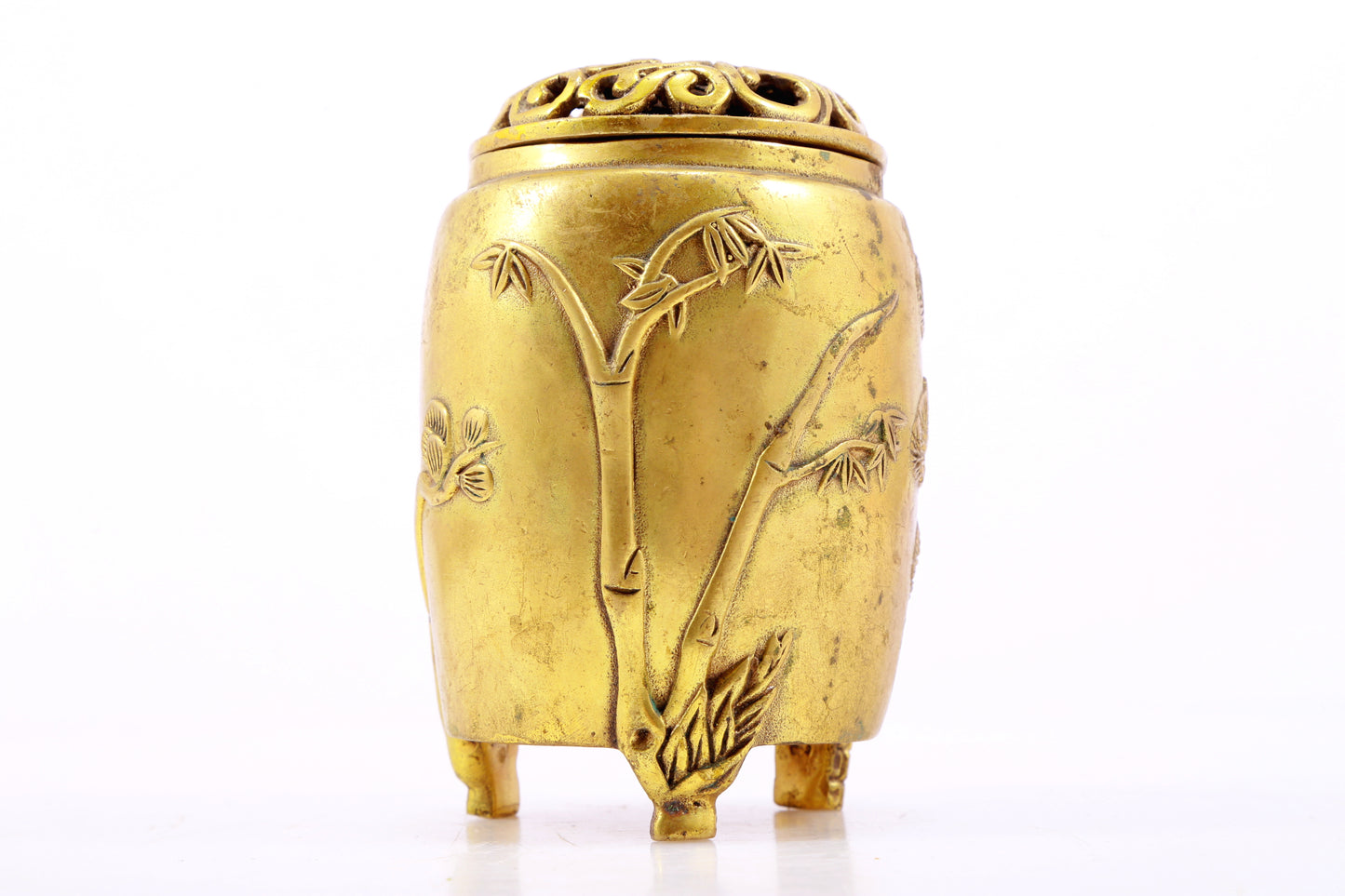 Magnificent Pair Of Gilt-Bronze 'Pine, Bamboo, Plum Blossom' Jars