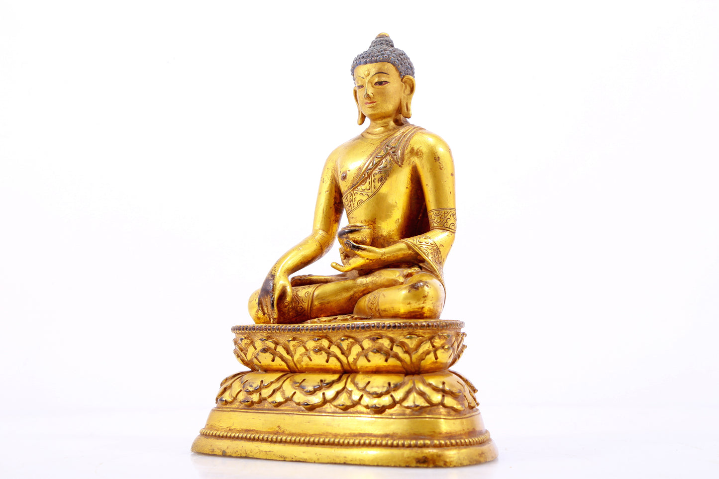 A Brilliant Set Of Three Gilt-Bronze Figures Of Buddha