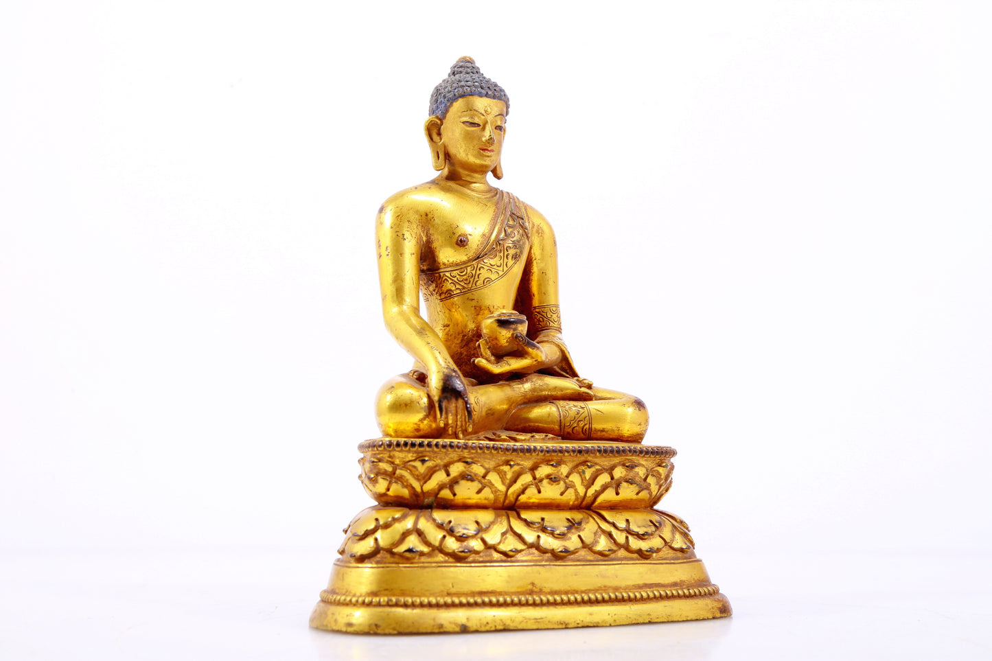 A Brilliant Set Of Three Gilt-Bronze Figures Of Buddha