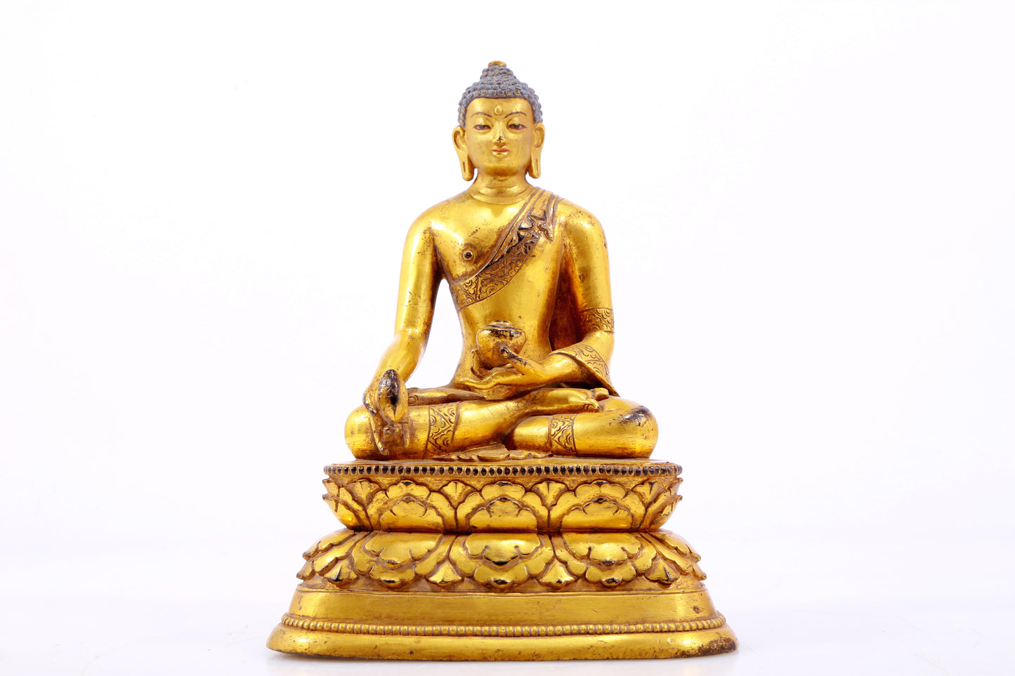 A Brilliant Set Of Three Gilt-Bronze Figures Of Buddha