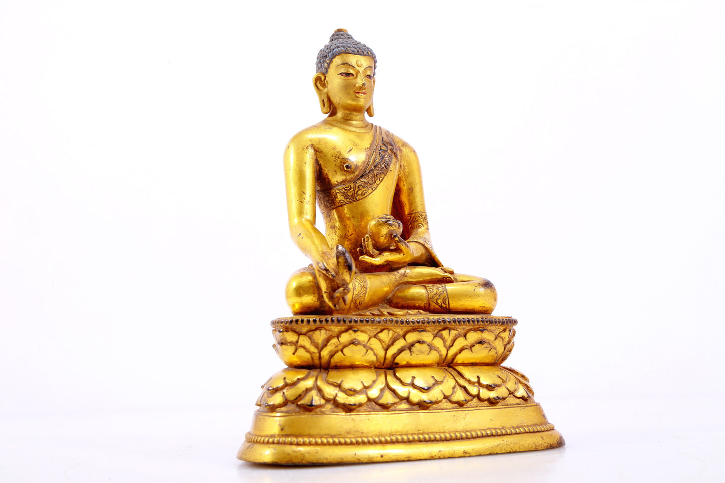 A Brilliant Set Of Three Gilt-Bronze Figures Of Buddha