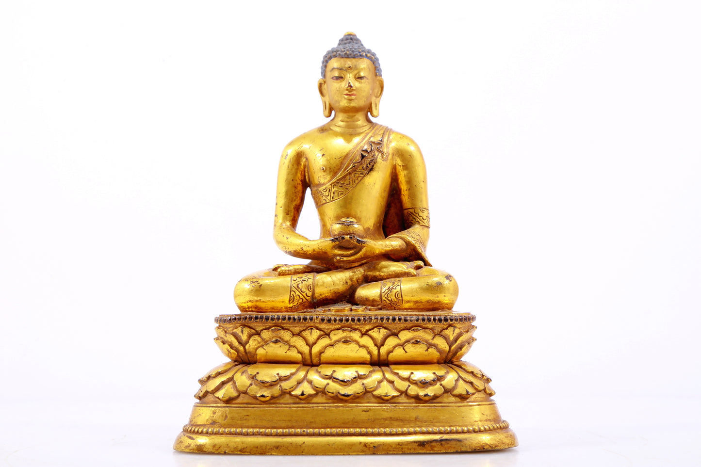 A Brilliant Set Of Three Gilt-Bronze Figures Of Buddha