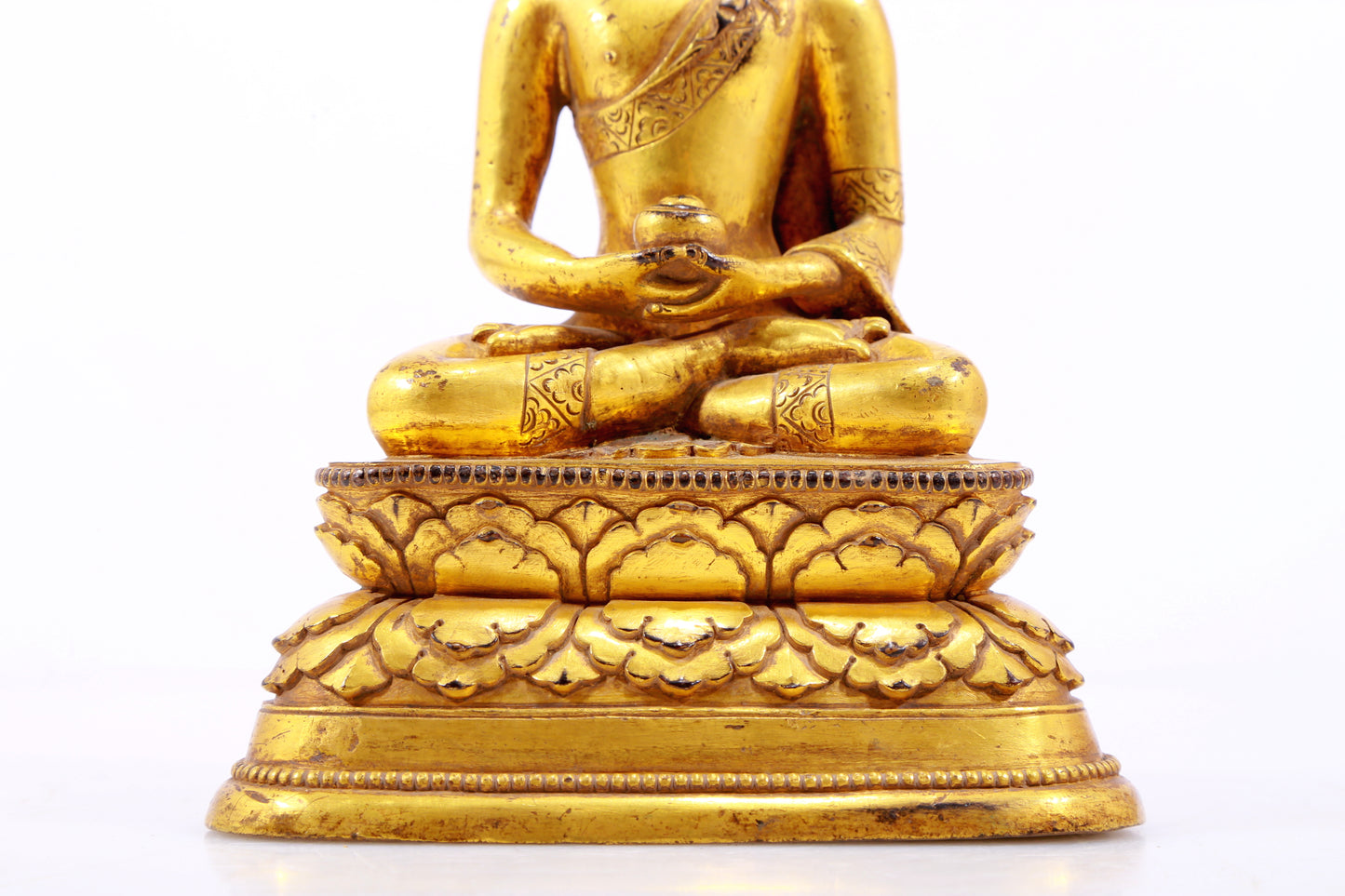 A Brilliant Set Of Three Gilt-Bronze Figures Of Buddha