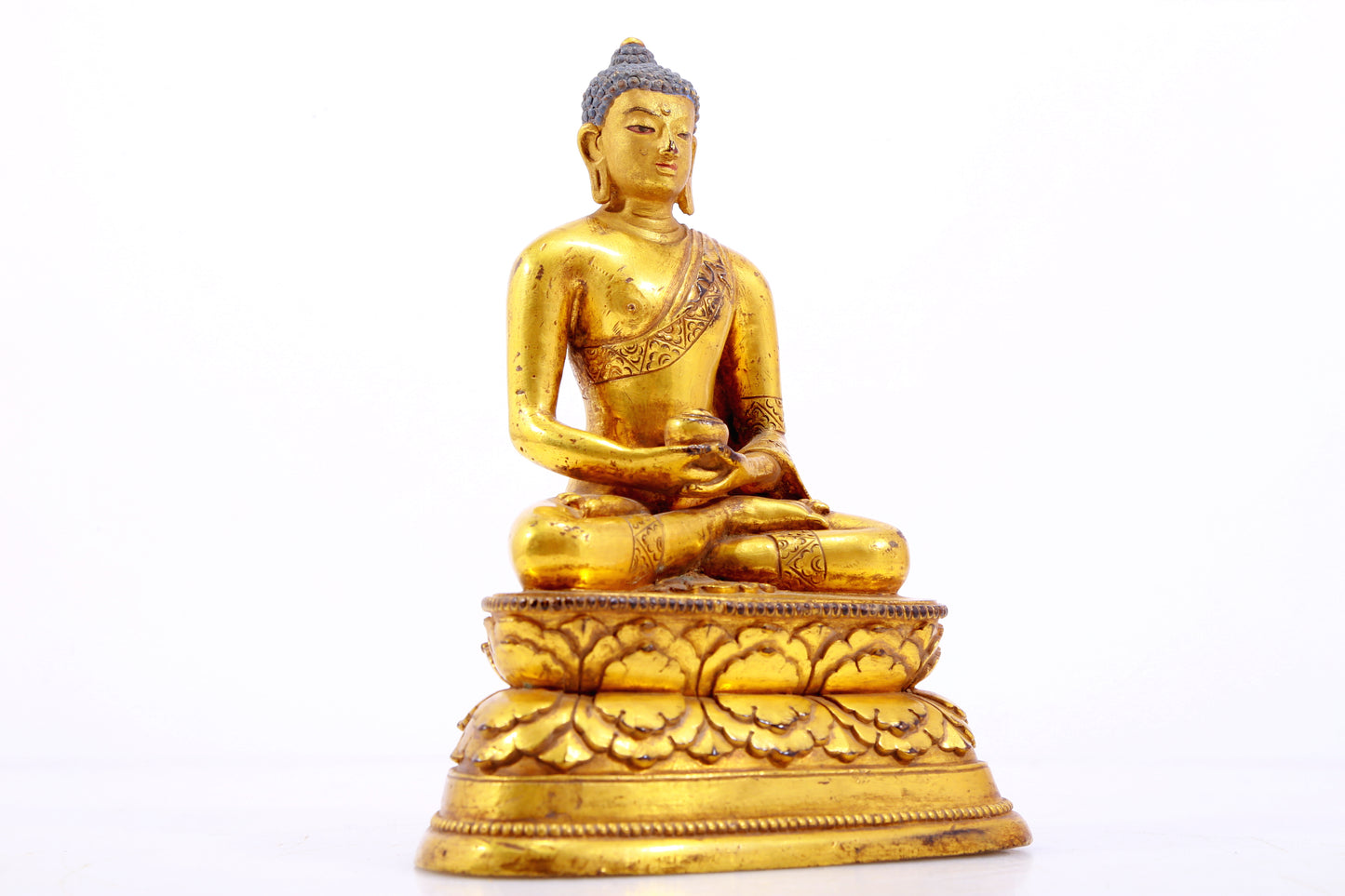 A Brilliant Set Of Three Gilt-Bronze Figures Of Buddha