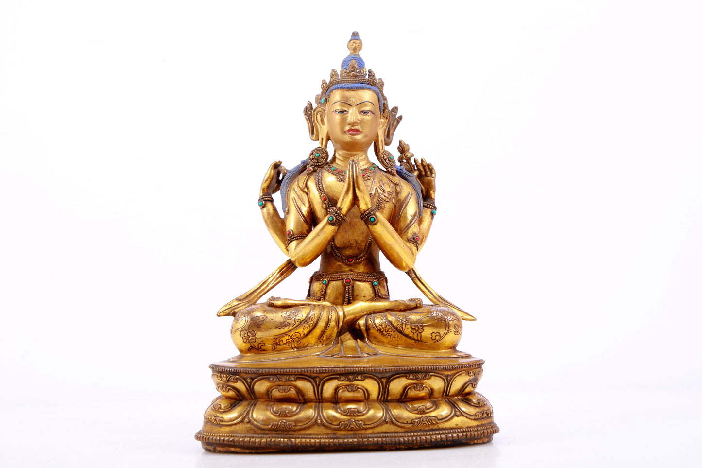 A Magnificent Gilt-Bronze Gem-Inlaid Figure Of Four-Armed Avalokiteshvara