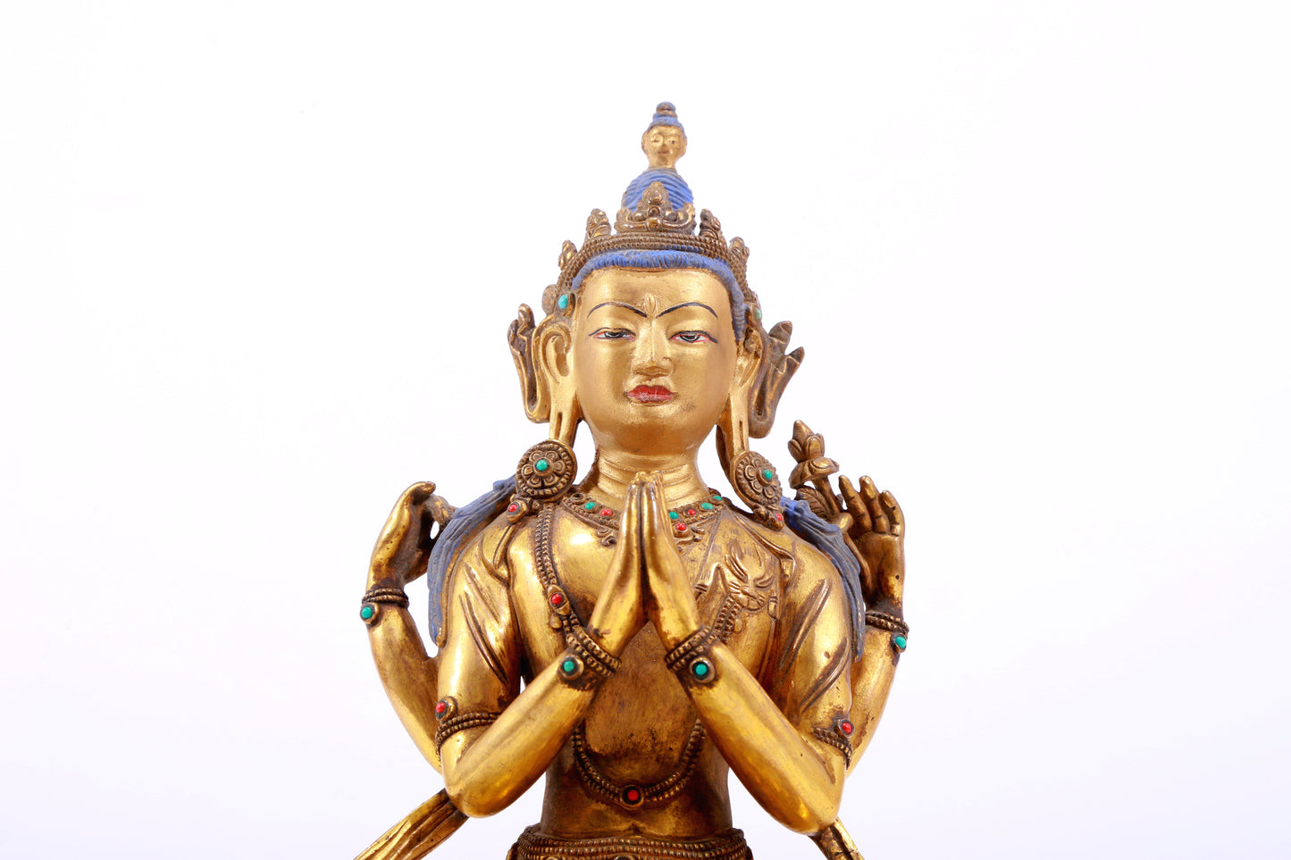 A Magnificent Gilt-Bronze Gem-Inlaid Figure Of Four-Armed Avalokiteshvara