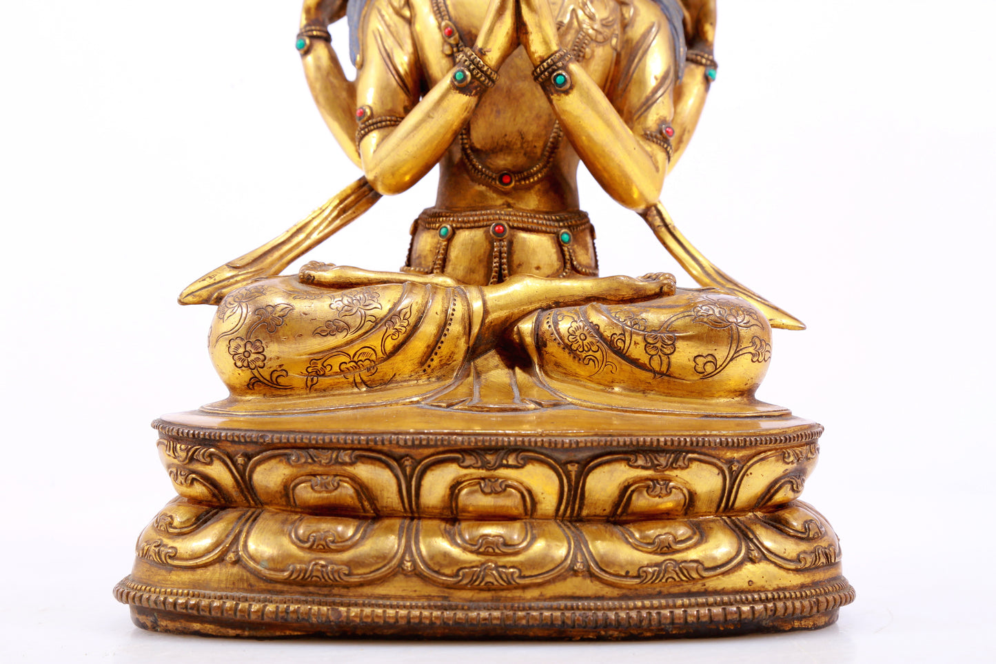 A Magnificent Gilt-Bronze Gem-Inlaid Figure Of Four-Armed Avalokiteshvara