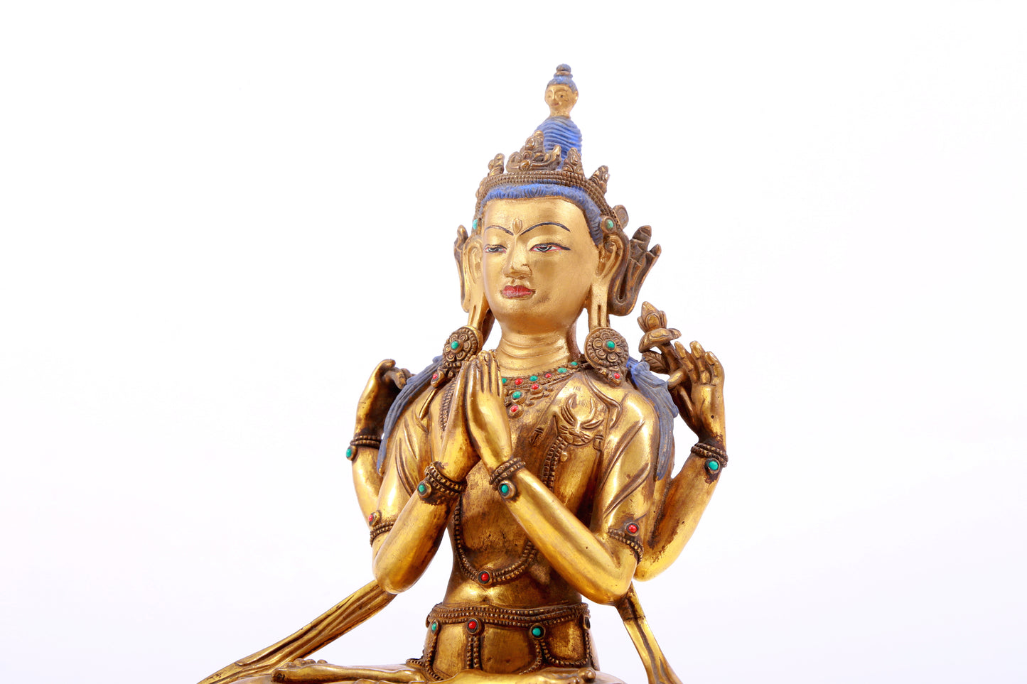 A Magnificent Gilt-Bronze Gem-Inlaid Figure Of Four-Armed Avalokiteshvara