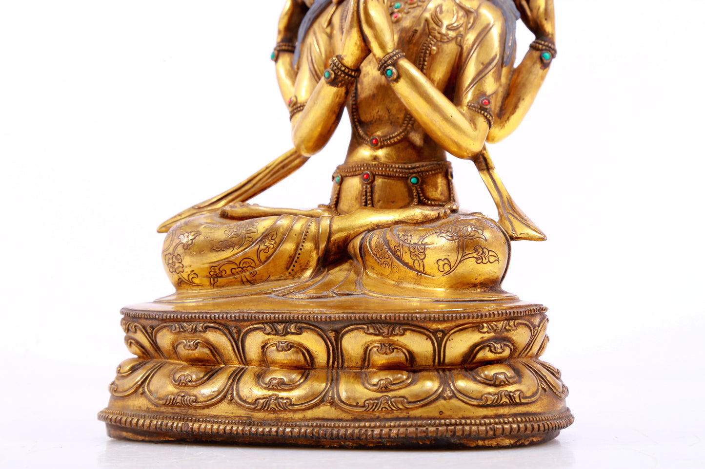 A Magnificent Gilt-Bronze Gem-Inlaid Figure Of Four-Armed Avalokiteshvara