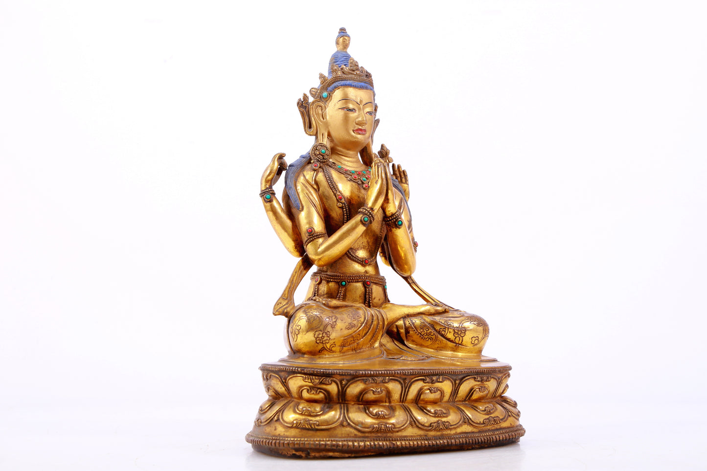 A Magnificent Gilt-Bronze Gem-Inlaid Figure Of Four-Armed Avalokiteshvara