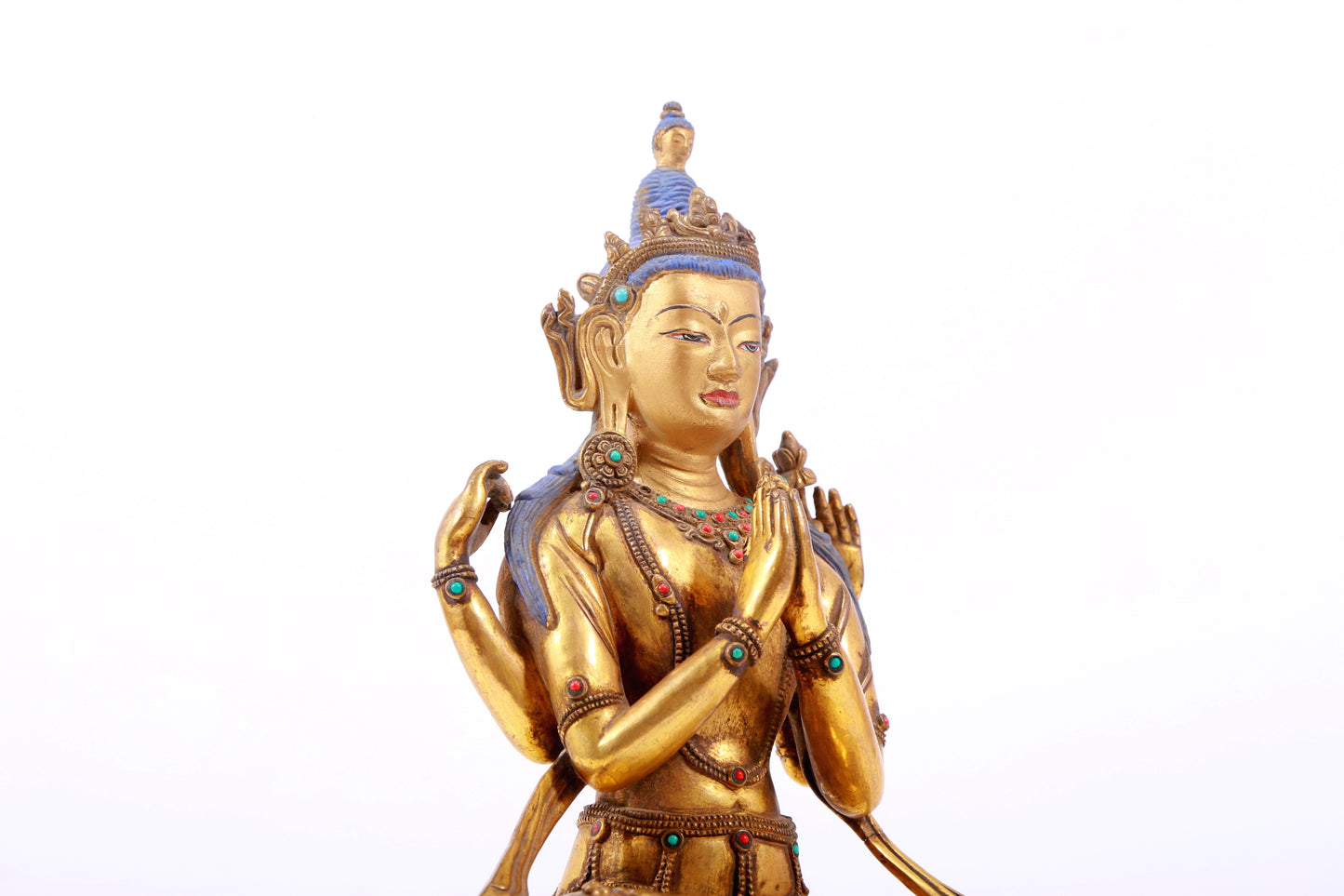 A Magnificent Gilt-Bronze Gem-Inlaid Figure Of Four-Armed Avalokiteshvara