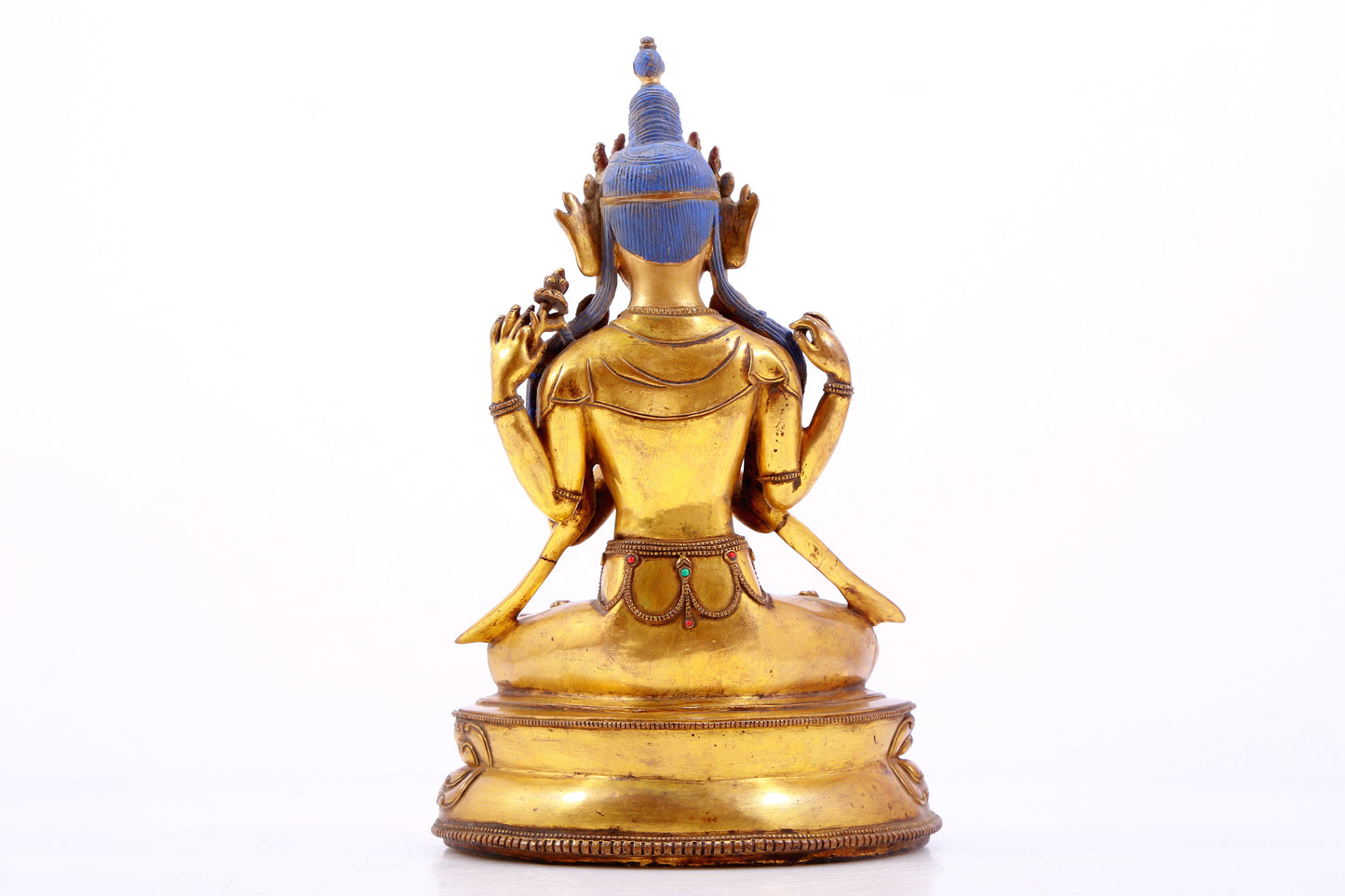 A Magnificent Gilt-Bronze Gem-Inlaid Figure Of Four-Armed Avalokiteshvara