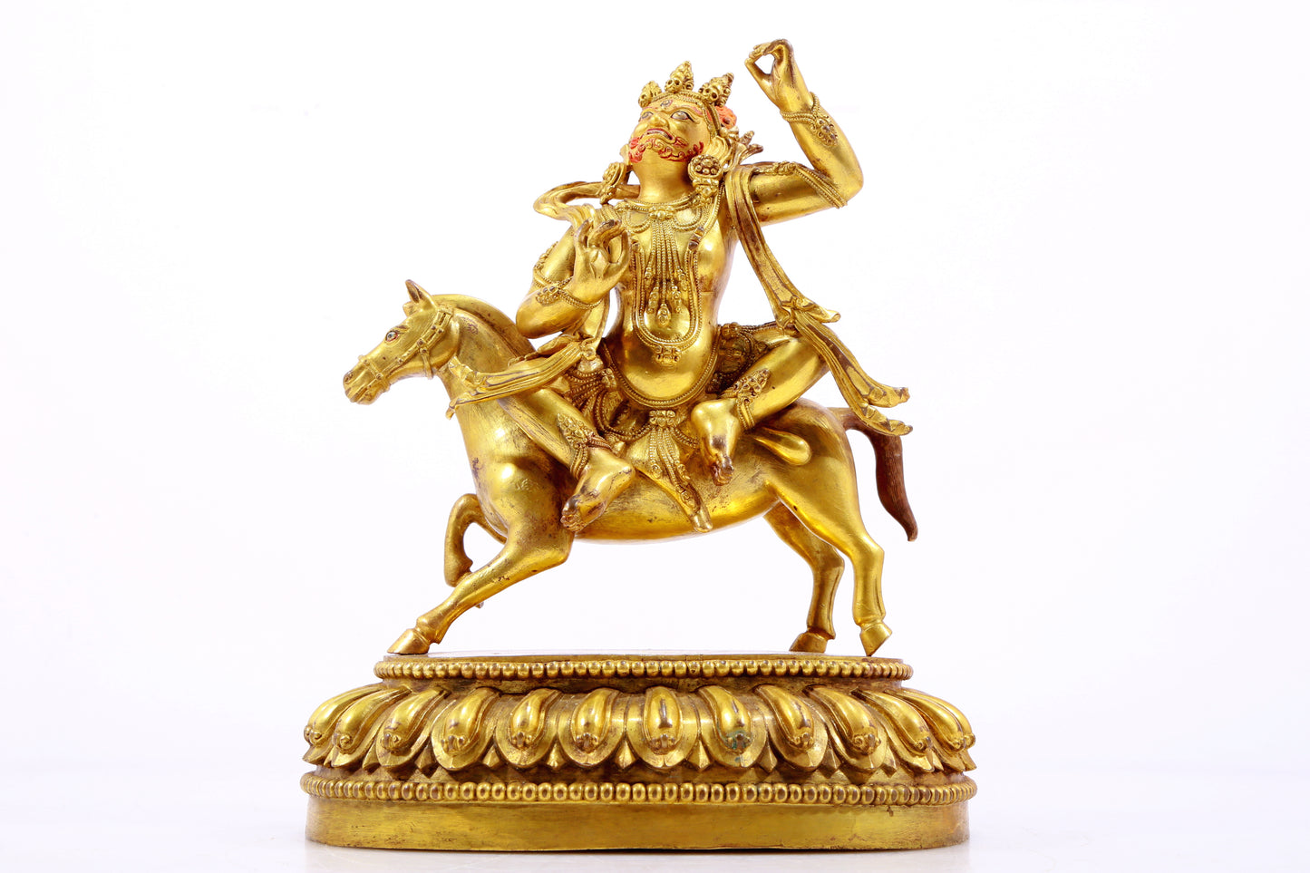 A Wonderful Gilt-Bronze Figure Of Vajrapani Seated On A Horse