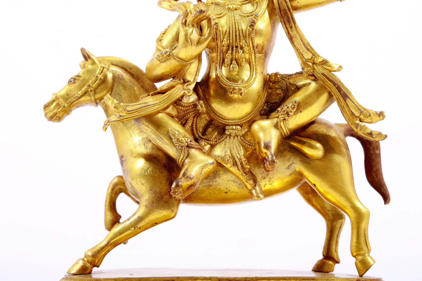 A Wonderful Gilt-Bronze Figure Of Vajrapani Seated On A Horse