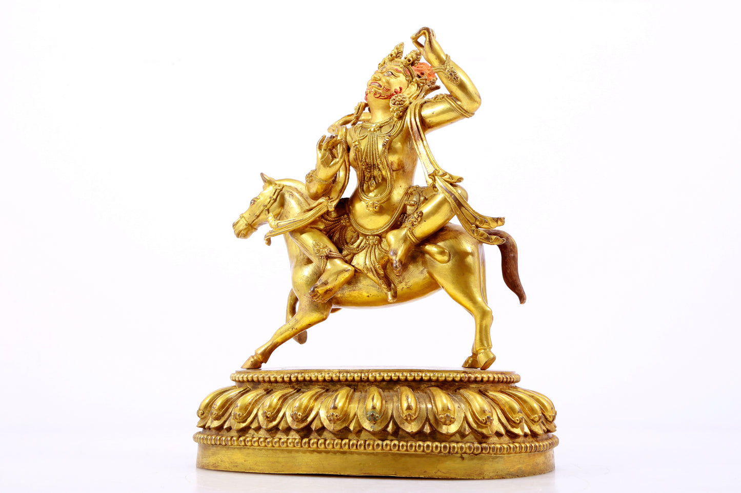 A Wonderful Gilt-Bronze Figure Of Vajrapani Seated On A Horse