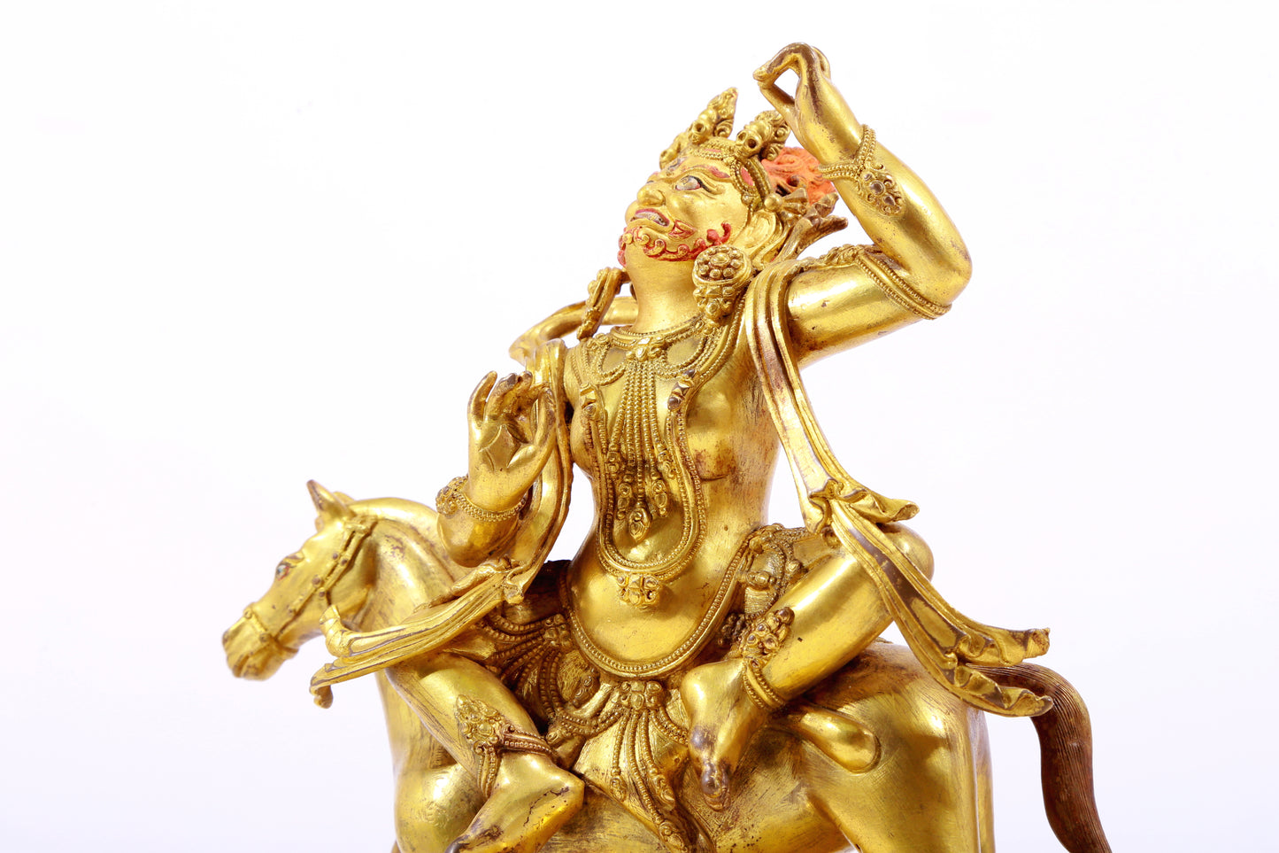 A Wonderful Gilt-Bronze Figure Of Vajrapani Seated On A Horse