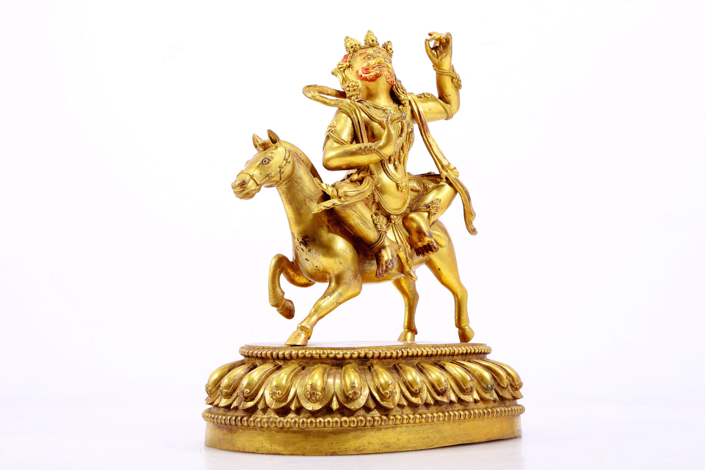A Wonderful Gilt-Bronze Figure Of Vajrapani Seated On A Horse
