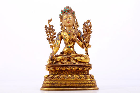 A Brilliant Gilt-Bronze Gem-Inlaid Figure Of White Tara