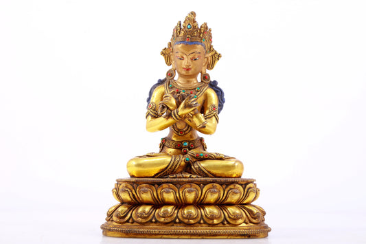 A gilt bronze statue of Vajrasattva inlaid with hundreds of treasures