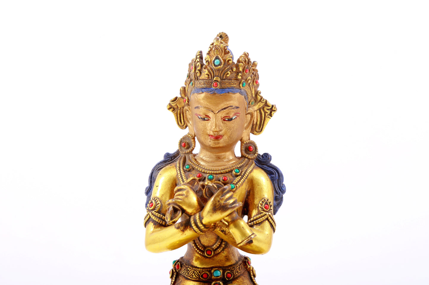 A gilt bronze statue of Vajrasattva inlaid with hundreds of treasures