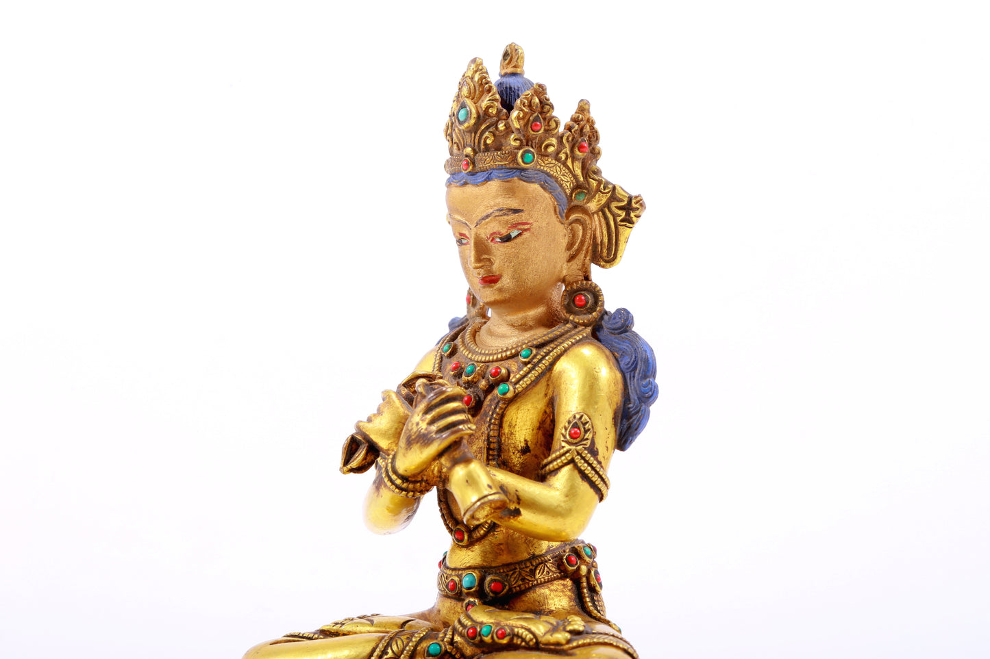 A gilt bronze statue of Vajrasattva inlaid with hundreds of treasures