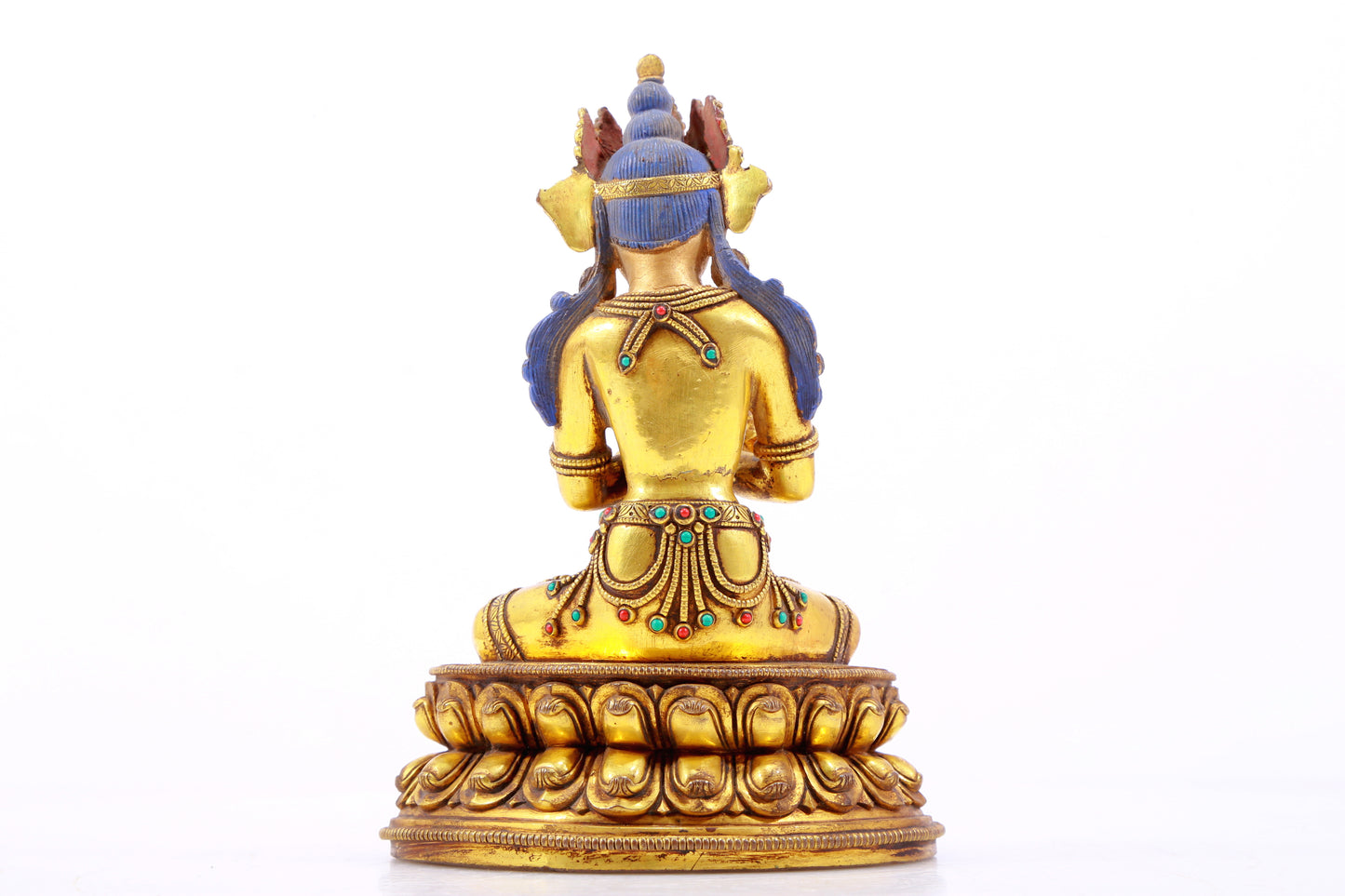 A gilt bronze statue of Vajrasattva inlaid with hundreds of treasures