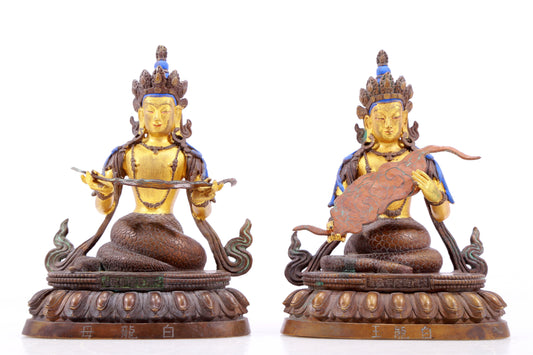 A Brilliant Pair Of Gilt-Bronze Figures Of Bodhisattva