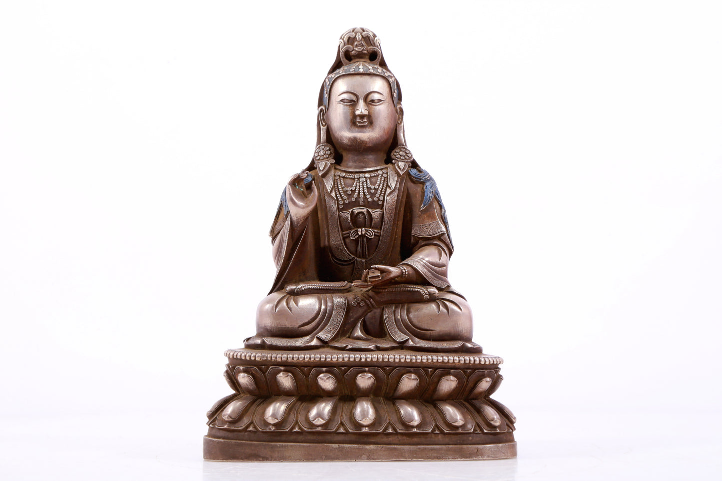 A Brilliant Silver-Bronze Figure Of Guanyin