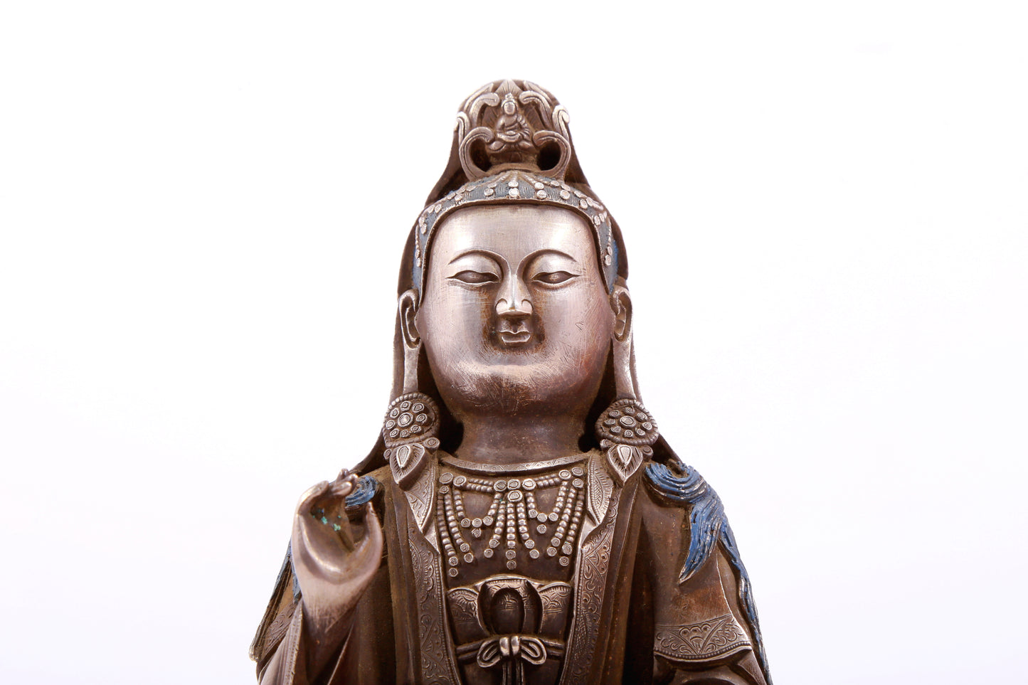 A Brilliant Silver-Bronze Figure Of Guanyin