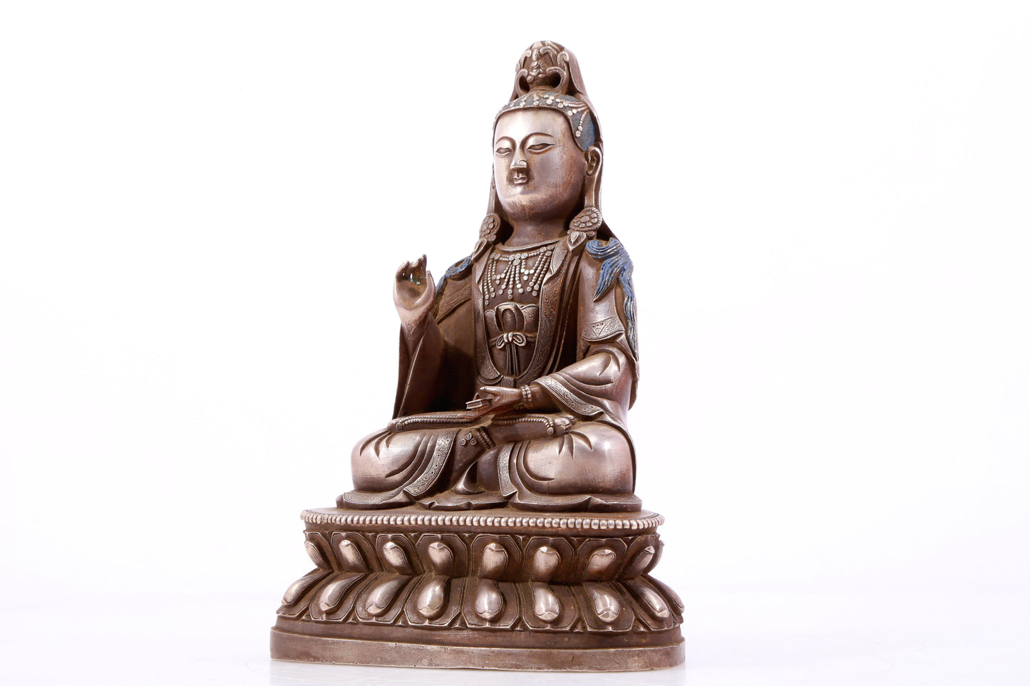 A Brilliant Silver-Bronze Figure Of Guanyin