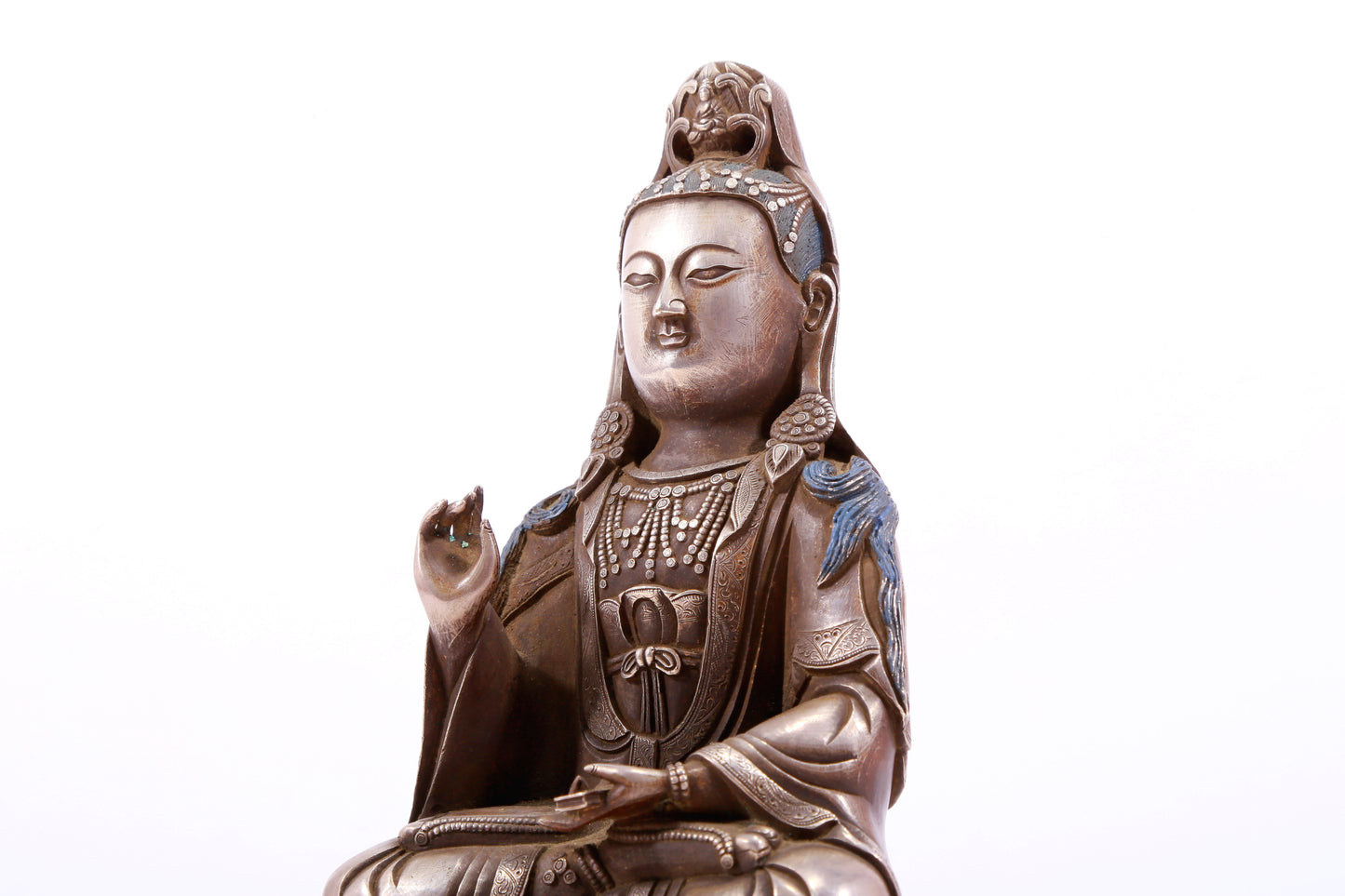 A Brilliant Silver-Bronze Figure Of Guanyin