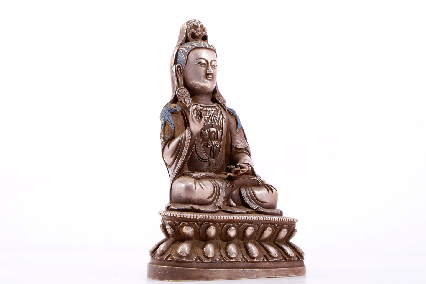 A Brilliant Silver-Bronze Figure Of Guanyin