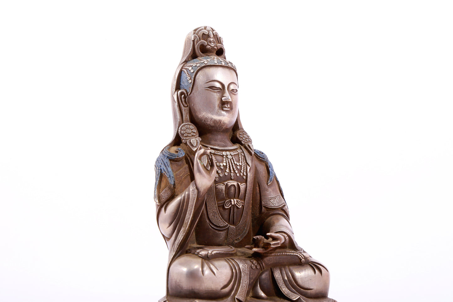 A Brilliant Silver-Bronze Figure Of Guanyin