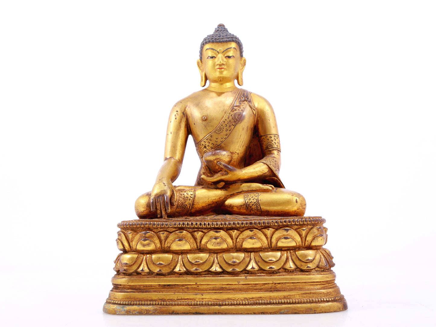 Wonderful Set Of Three Gilt-Bronze Figures Of Buddha Shakyamuni