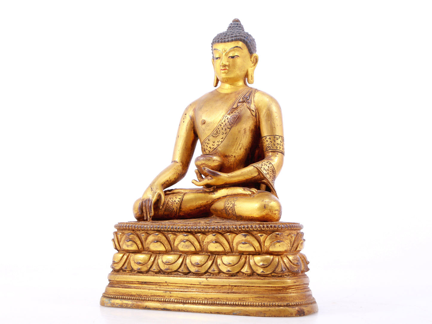 Wonderful Set Of Three Gilt-Bronze Figures Of Buddha Shakyamuni