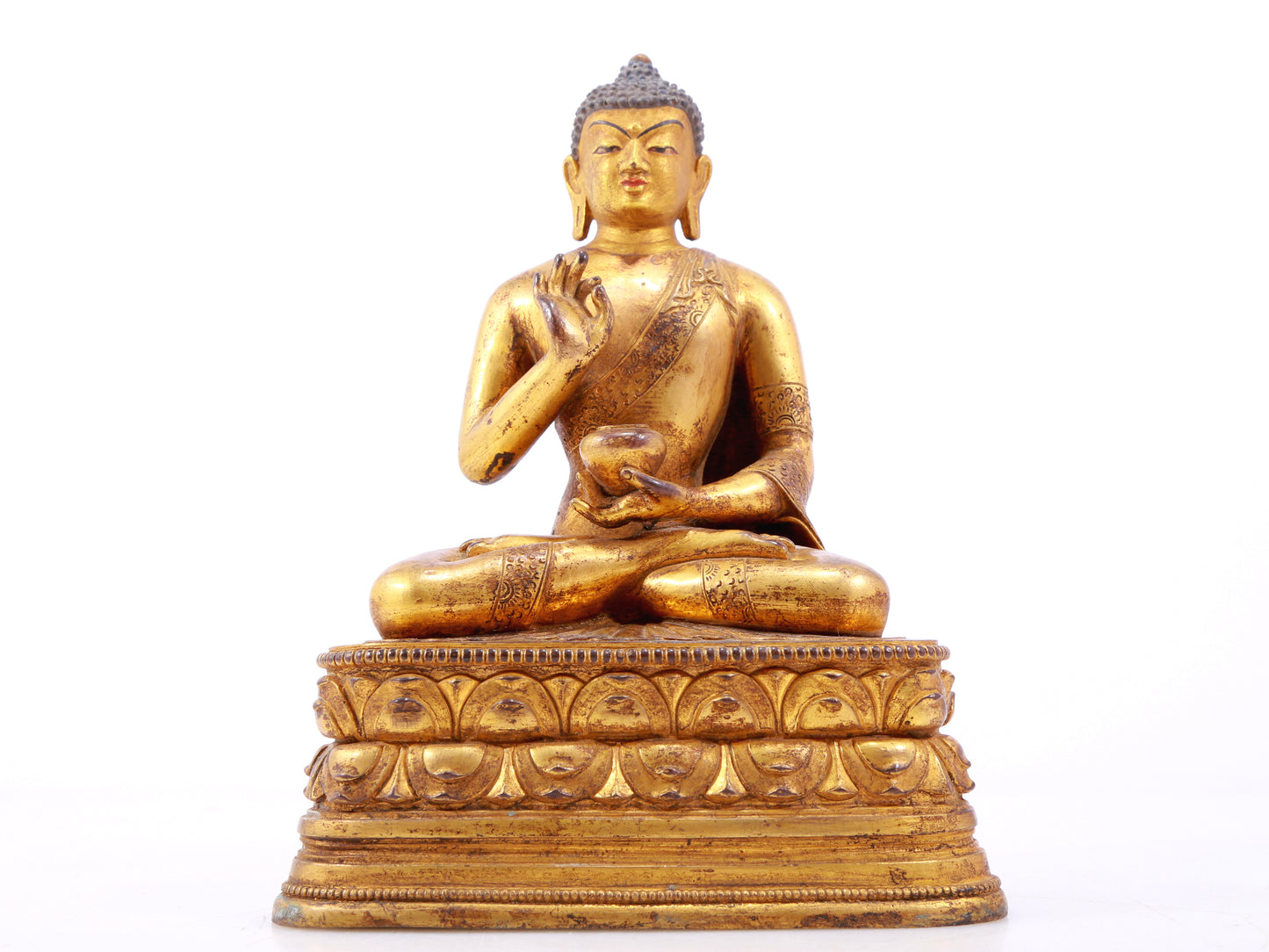 Wonderful Set Of Three Gilt-Bronze Figures Of Buddha Shakyamuni