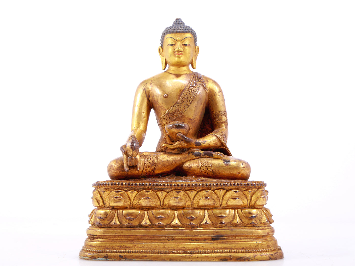 Wonderful Set Of Three Gilt-Bronze Figures Of Buddha Shakyamuni