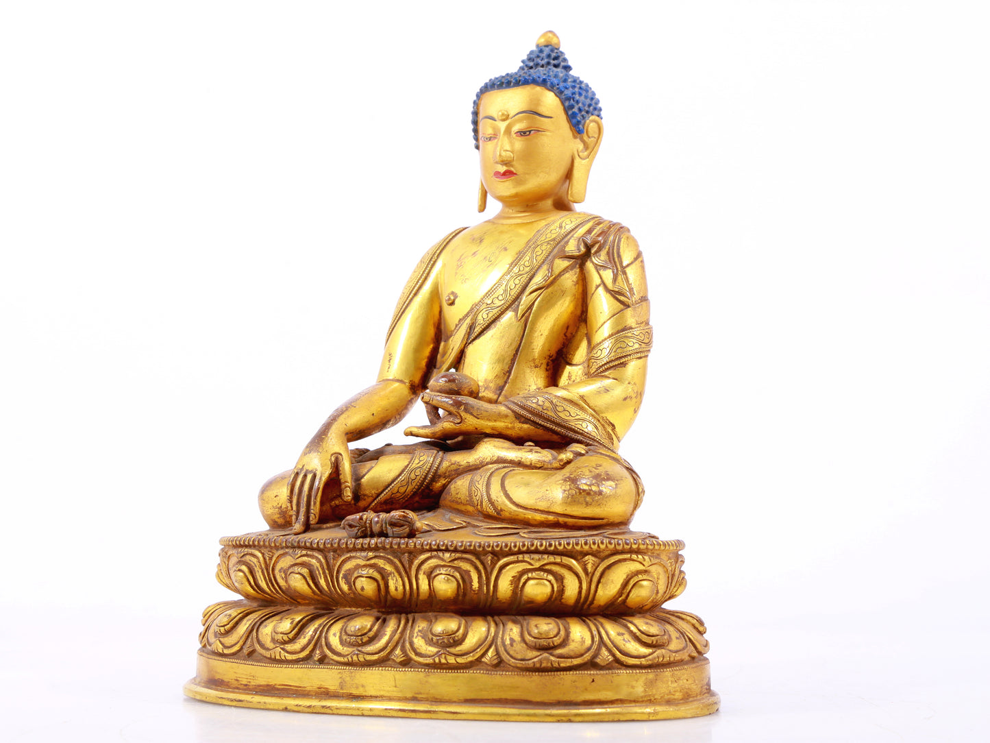 A Wonderful Set Of Three Gilt-Bronze Figures Of Buddha Shakyamuni