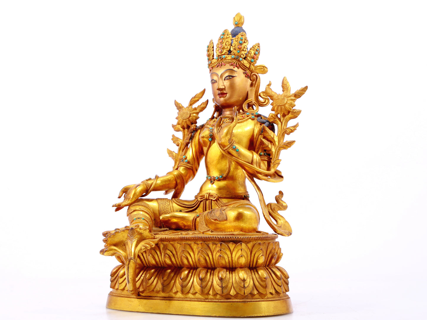 A Splendid Gilt-Bronze Gem-Inlaid Figure Of Green Tara
