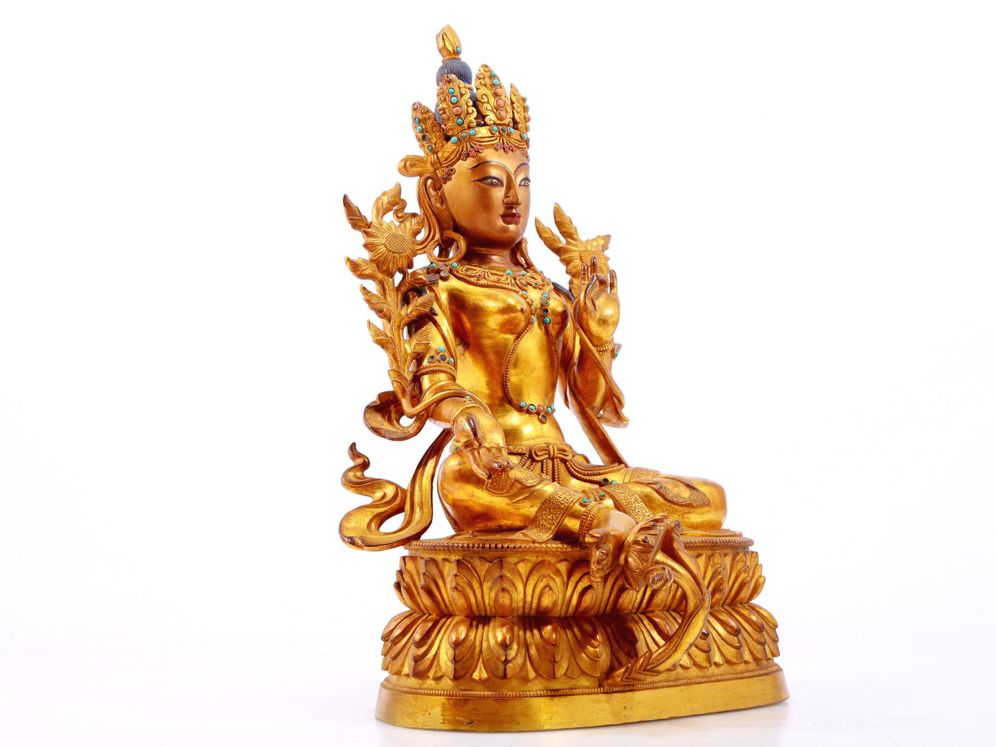 A Splendid Gilt-Bronze Gem-Inlaid Figure Of Green Tara
